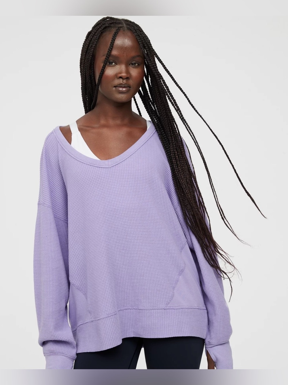 aerie Lilac Waffle-Knit V-Neck Sweater